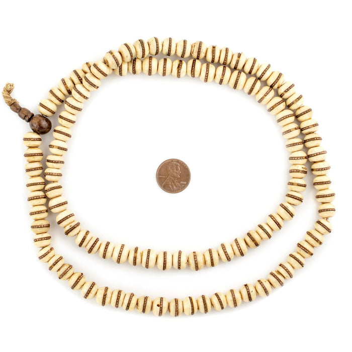 Copper-Inlaid Cream Bone Mala Beads (10mm) - The Bead Chest