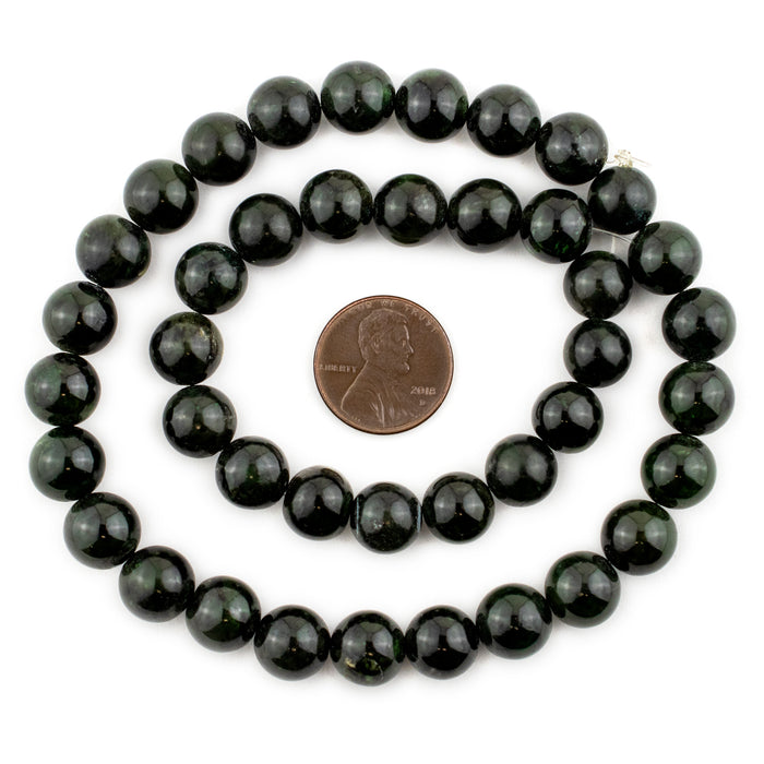 Round Deep Green Nephrite Jade Beads (10mm) - The Bead Chest
