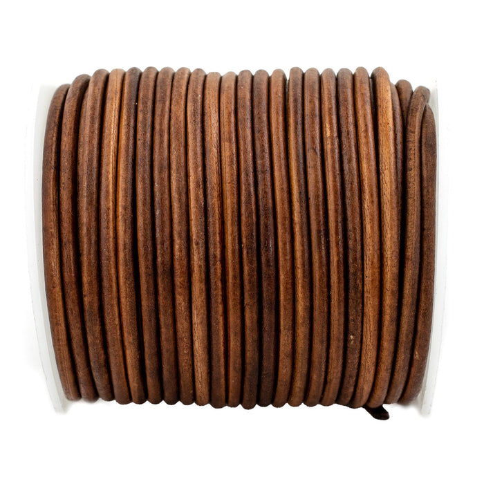 3.0mm Brown Distressed Round Leather Cord (75ft) - The Bead Chest