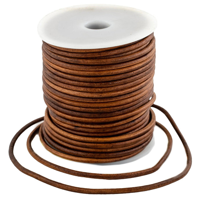 3.0mm Brown Distressed Round Leather Cord (75ft) - The Bead Chest