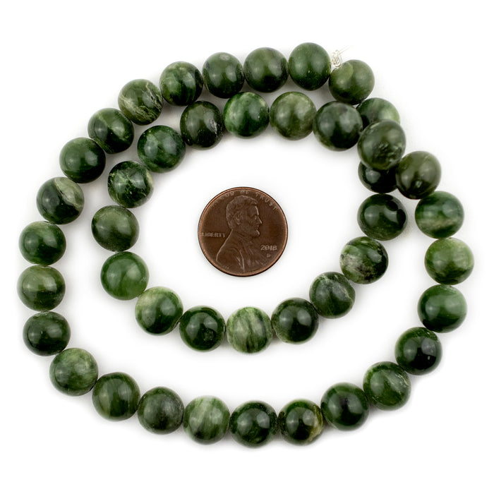 Round Green Nephrite Jade Beads (10mm) - The Bead Chest