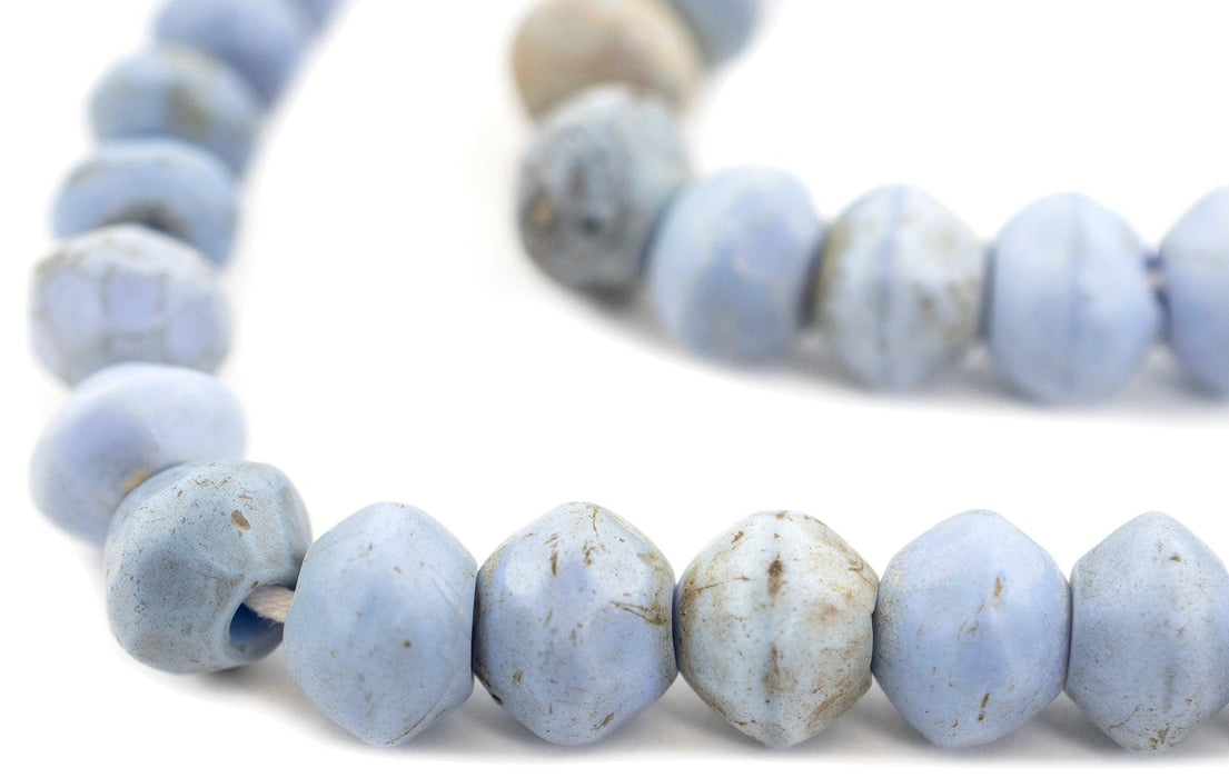 Old Opaque Light Blue Faceted Mali Vaseline Beads - The Bead Chest
