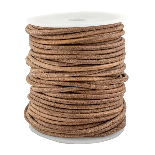 3.0mm Natural Distressed Round Leather Cord (75ft) - The Bead Chest