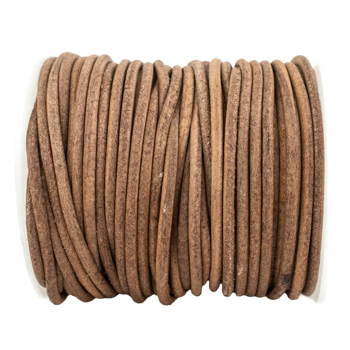 3.0mm Natural Distressed Round Leather Cord (75ft) - The Bead Chest