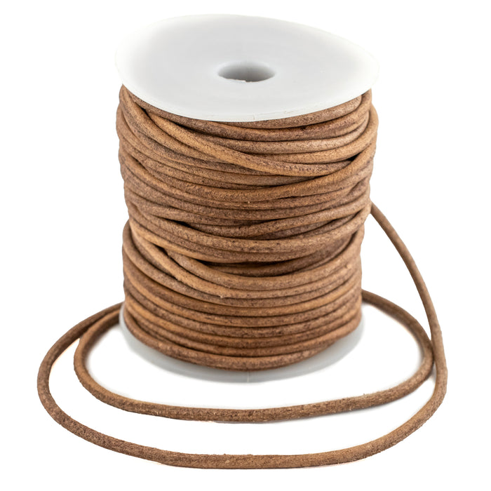 3.0mm Natural Distressed Round Leather Cord (75ft) - The Bead Chest