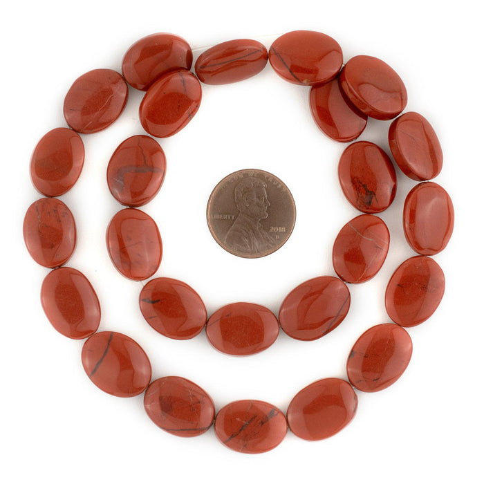 Flat Oval Red Jasper Beads (15x12mm) - The Bead Chest