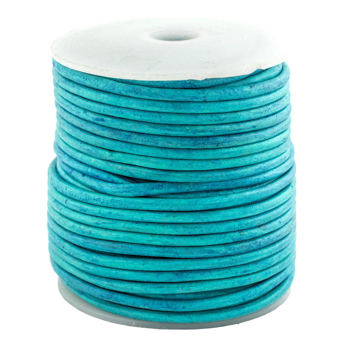 3.0mm Turquoise Distressed Round Leather Cord (75ft) - The Bead Chest