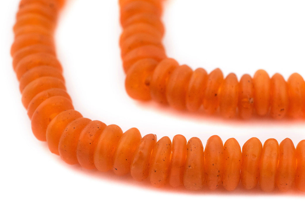 Tangerine Rondelle Recycled Glass Beads - The Bead Chest