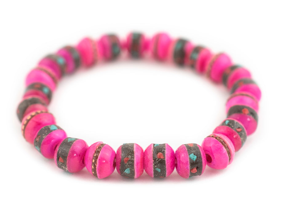Neon Pink Nepal Mala Bracelet - The Bead Chest