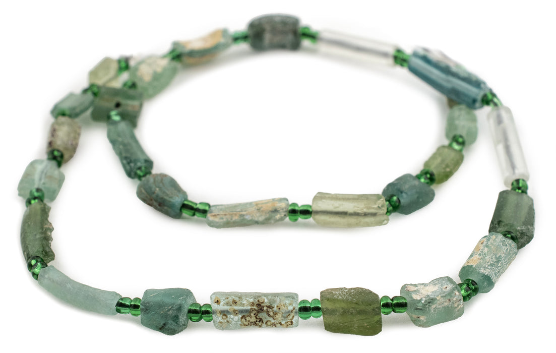 Green Roman Glass Bangle Beads (Blue Spacers) - The Bead Chest