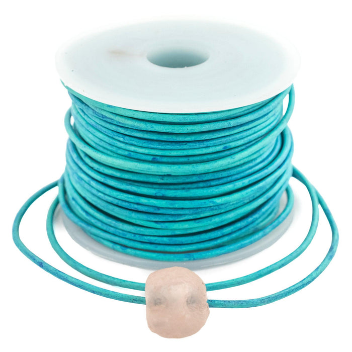 1.5mm Turquoise Distressed Round Leather Cord (75ft) - The Bead Chest