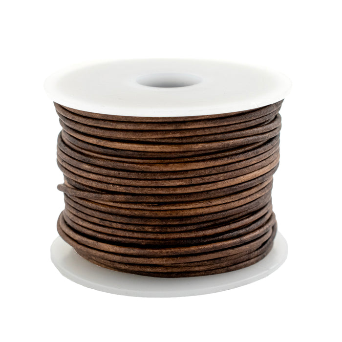 1.5mm Dark Brown Distressed Round Leather Cord (75ft) - The Bead Chest