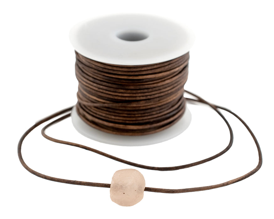 1.5mm Dark Brown Distressed Round Leather Cord (75ft) - The Bead Chest