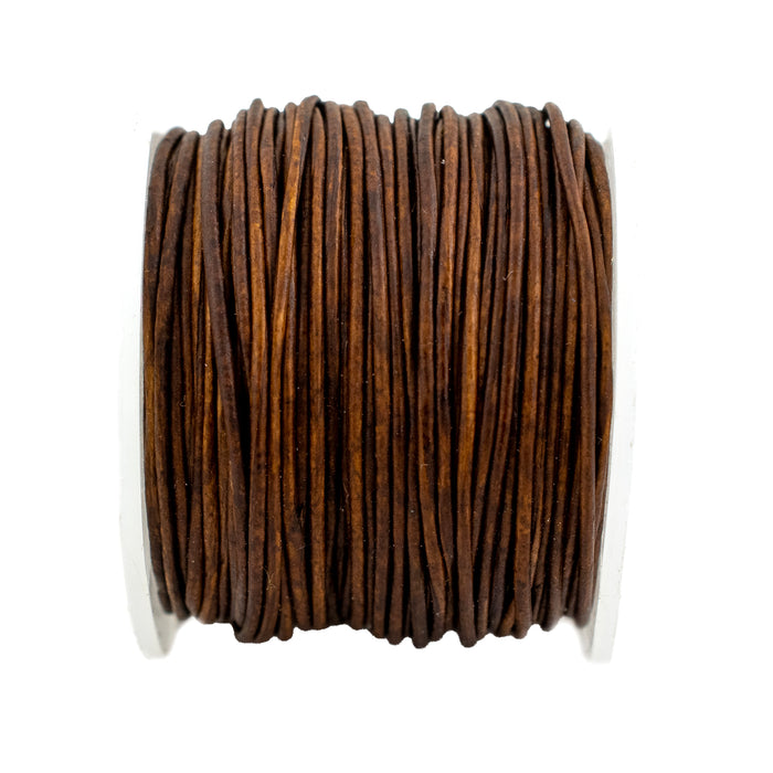 0.8mm Dark Brown Distressed Round Leather Cord (75ft) - The Bead Chest