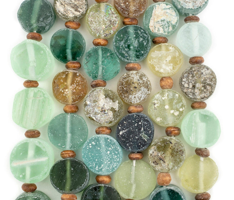 Circular Ancient Roman Glass Beads (6-14mm, Thick Cut) - The Bead Chest