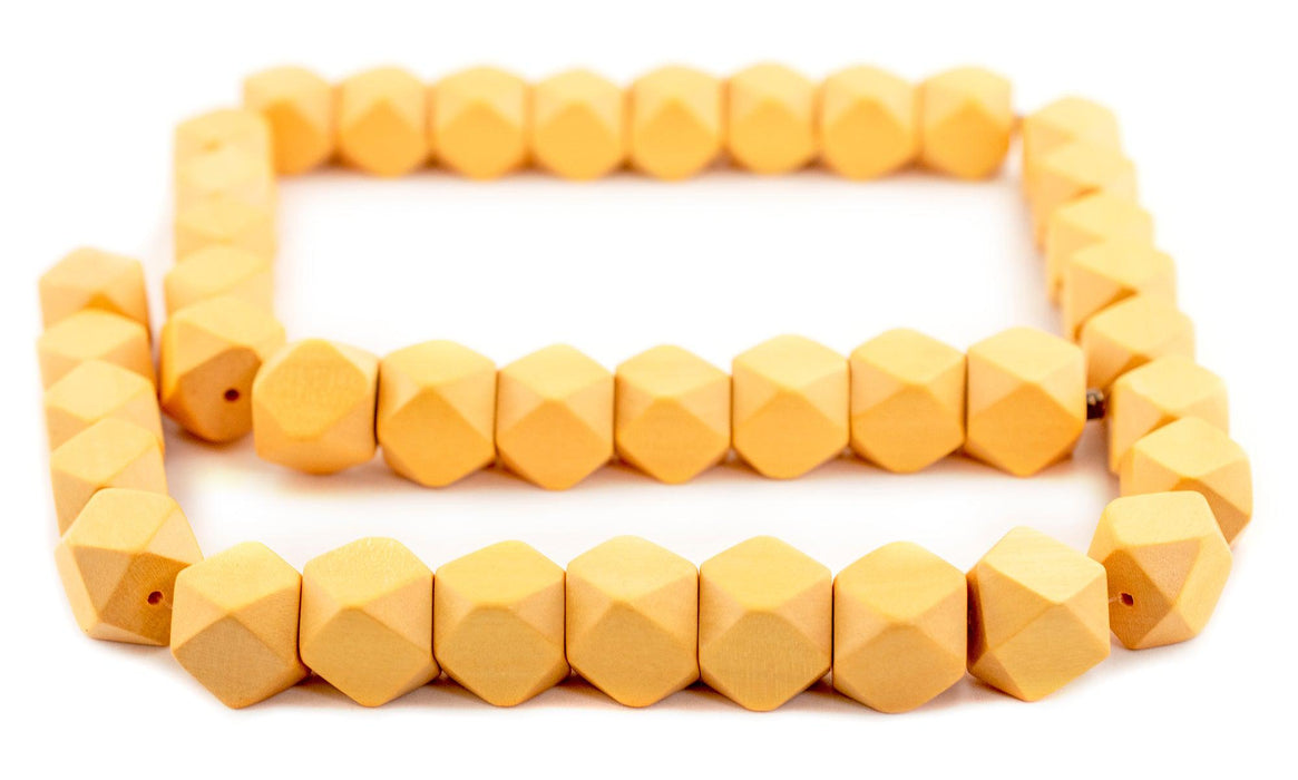 Yellow Diamond Cut Natural wood Beads (20mm) - The Bead Chest