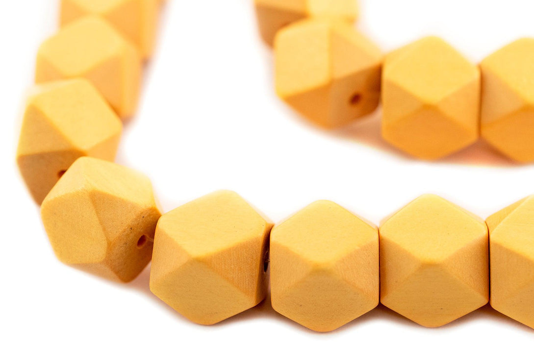 Yellow Diamond Cut Natural Wood Beads (17mm) - The Bead Chest