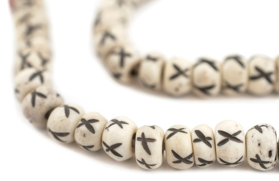 Beige Carved X Round Mala Bone Beads (8mm) - The Bead Chest