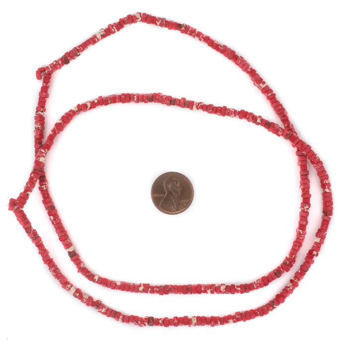 Crimson Red Sea Sediment Jasper Square Heishi Beads (4mm) - The Bead Chest