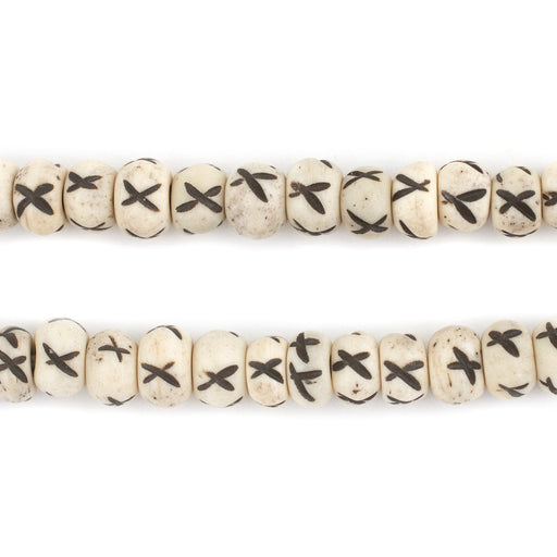 Beige Carved X Round Mala Bone Beads (8mm) - The Bead Chest