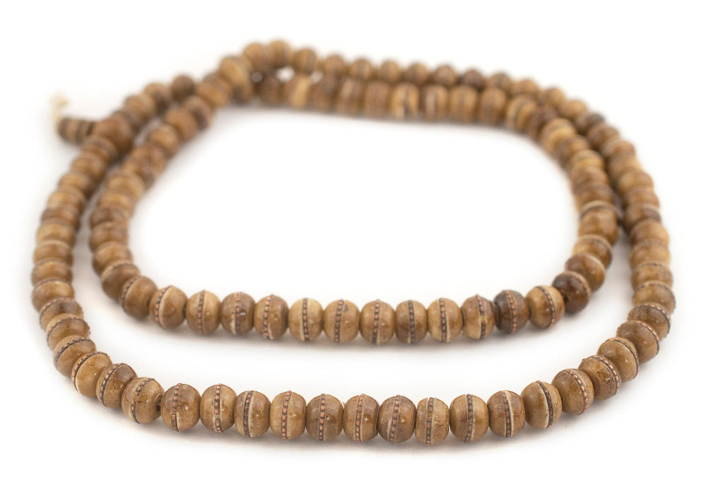 Copper Inlaid Rustic Brown Bone Mala Beads (10mm) - The Bead Chest