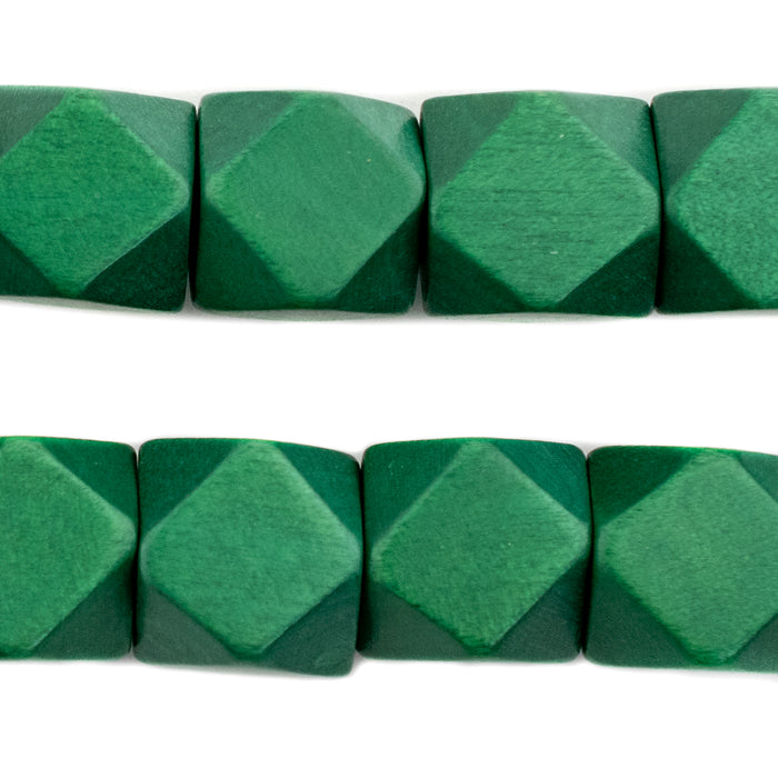 Green Diamond Cut Natural Wood Beads (17mm) - The Bead Chest