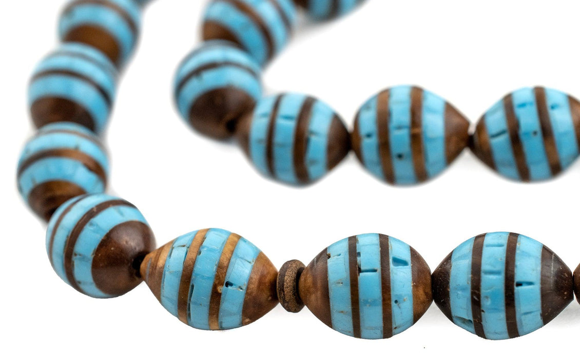 Blue-Inlaid Striped Arabian Prayer Beads (13x10mm) - The Bead Chest