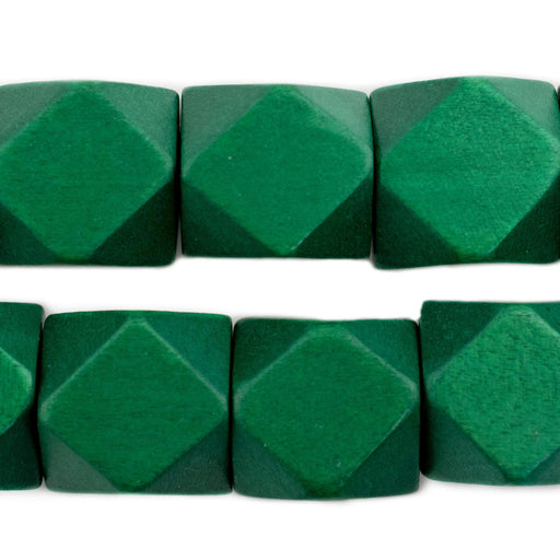 Green Diamond Cut Natural Wood Beads (20mm) - The Bead Chest