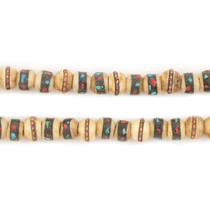 Light Rustic Inlaid Yak Bone Mala Beads (6mm) - The Bead Chest
