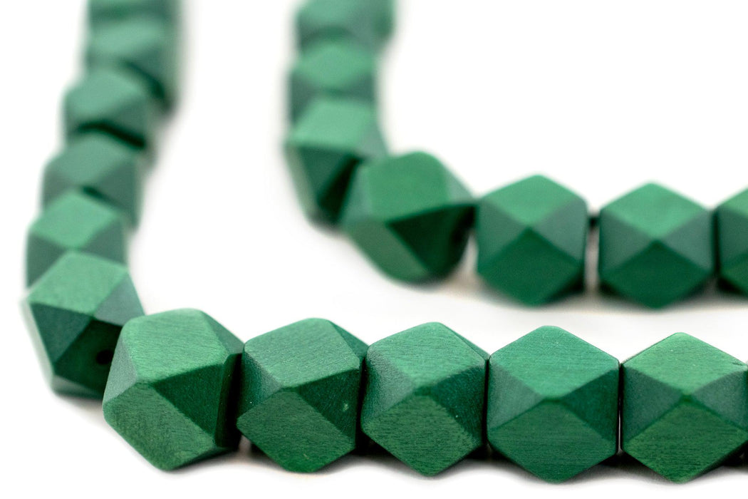 Green Diamond Cut Natural Wood Beads (12mm) - The Bead Chest