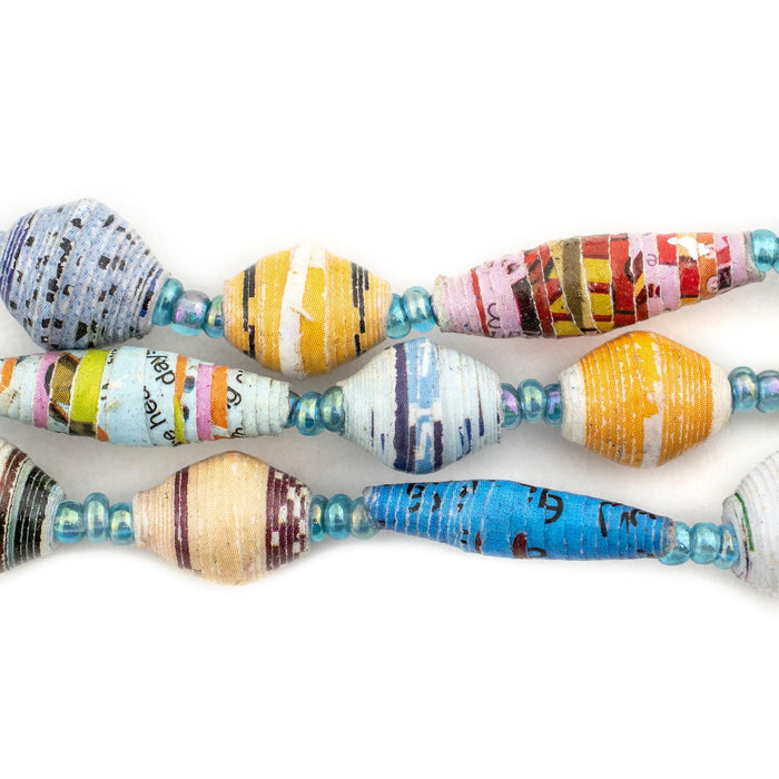 Blue Carnival Medley Recycled Paper Beads from Uganda (6x10mm) - The Bead Chest