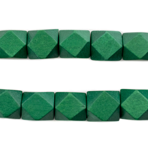 Green Diamond Cut Natural Wood Beads (12mm) - The Bead Chest