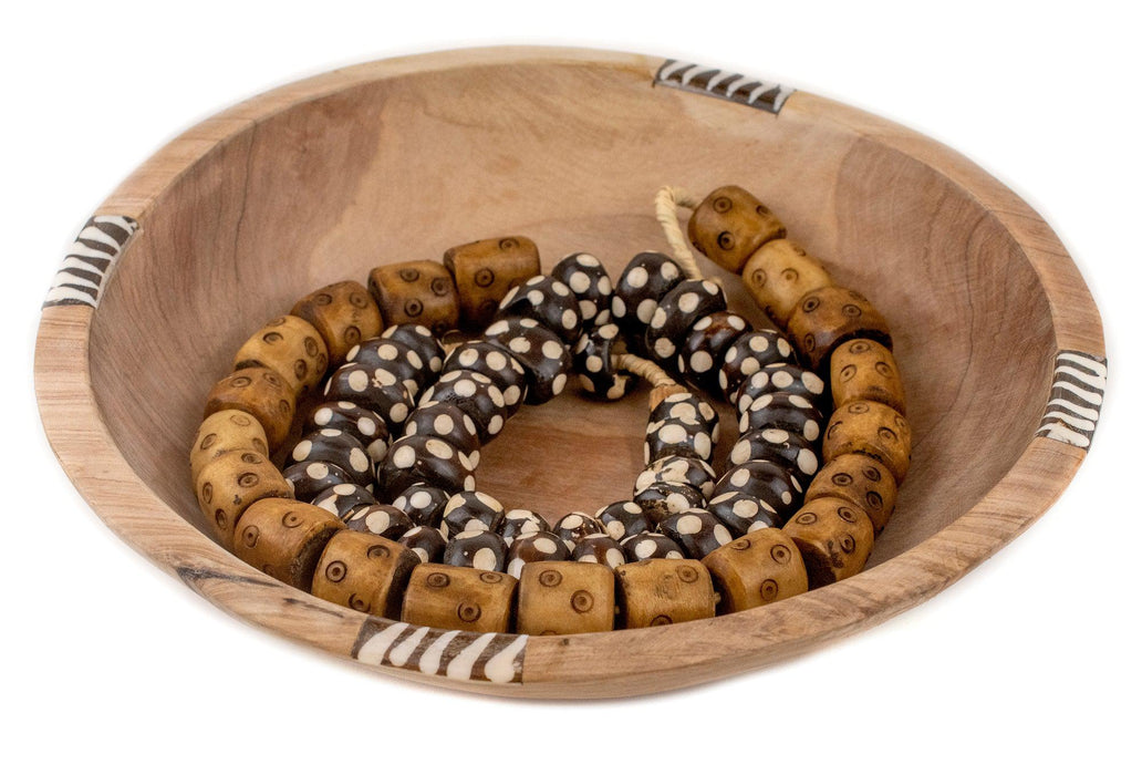 Batik Bone Inlaid Wooden Bowl (Extra Large, 12 Inches) - The Bead Chest
