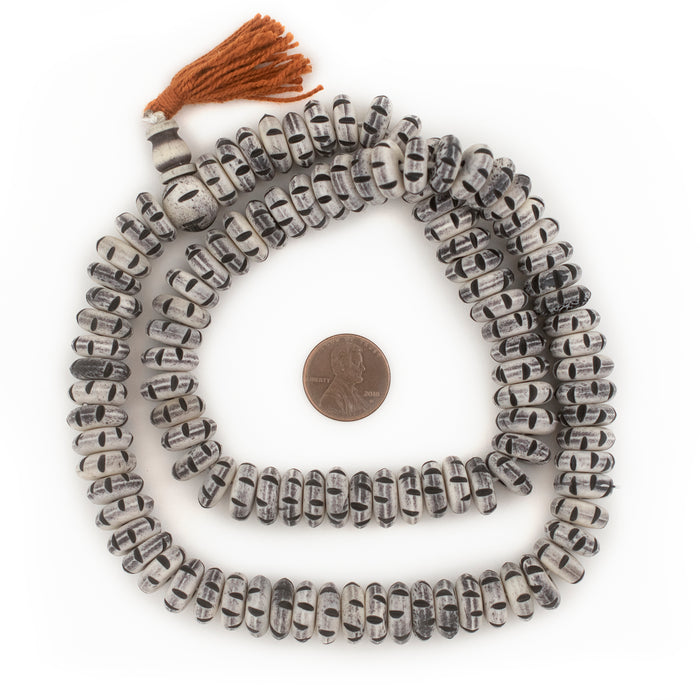 Rustic Grey Carved Disk Bone Mala Beads (13mm) - The Bead Chest