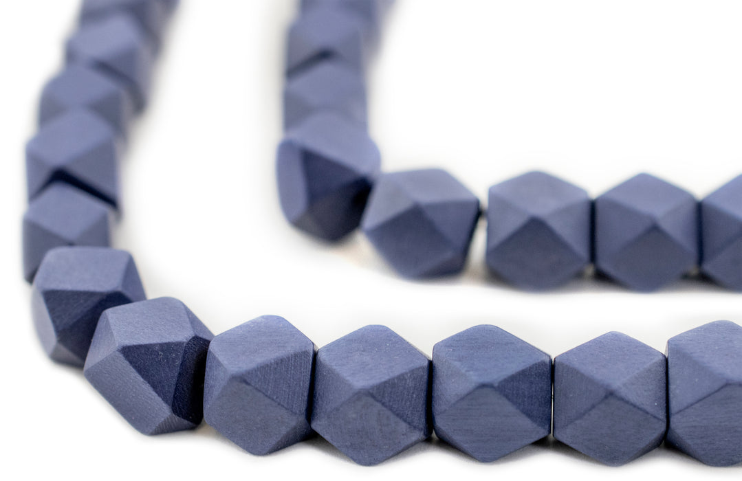 Cobalt Blue Diamond Cut Natural Wood Beads (12mm) - The Bead Chest