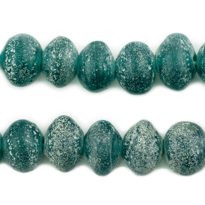 Green Aqua Ancient Style Bicone Java Glass Beads (15mm) - The Bead Chest
