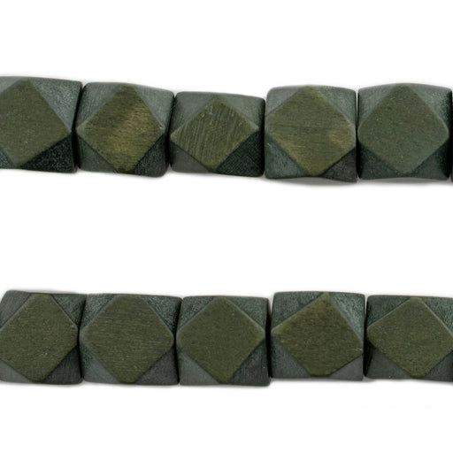 Olive Green Diamond Cut Natural Wood Beads (12mm) - The Bead Chest