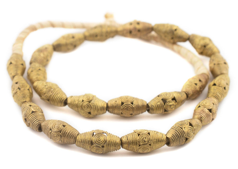 Cameroon-Style Brass Filigree Oval Beads (24x12mm) - The Bead Chest