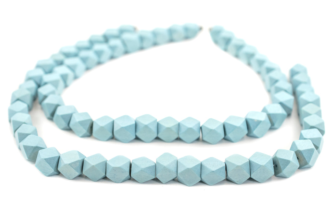 Light Blue Diamond Cut Natural Wood Beads (12mm) - The Bead Chest