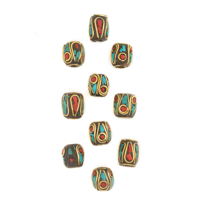 Inlaid Nepali Brass Beads (Set of 10) - The Bead Chest