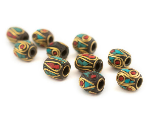 Inlaid Nepali Brass Beads (Set of 10)