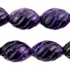 Carved Spiral Oval Amethyst Beads (25x18mm)