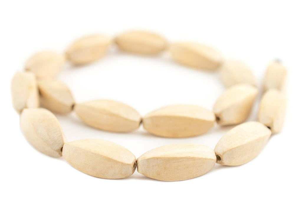 Cream Twisted Tube Natural Wood Beads (26x9mm) - The Bead Chest