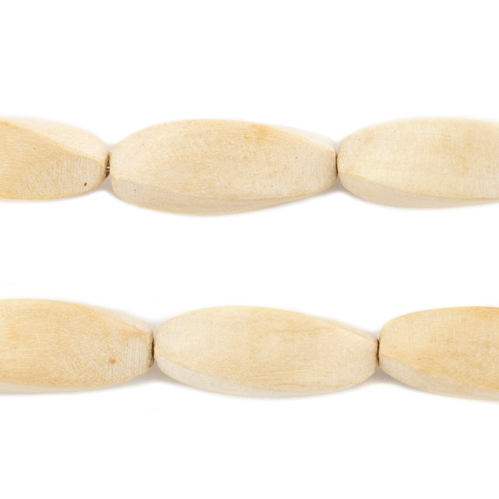 Cream Twisted Tube Natural Wood Beads (26x9mm) - The Bead Chest