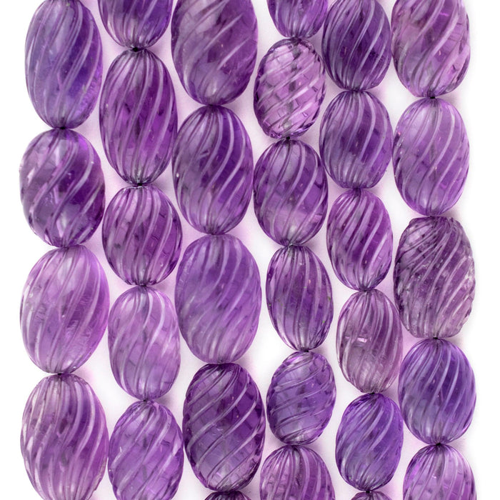 Carved Spiral Oval Amethyst Beads - The Bead Chest