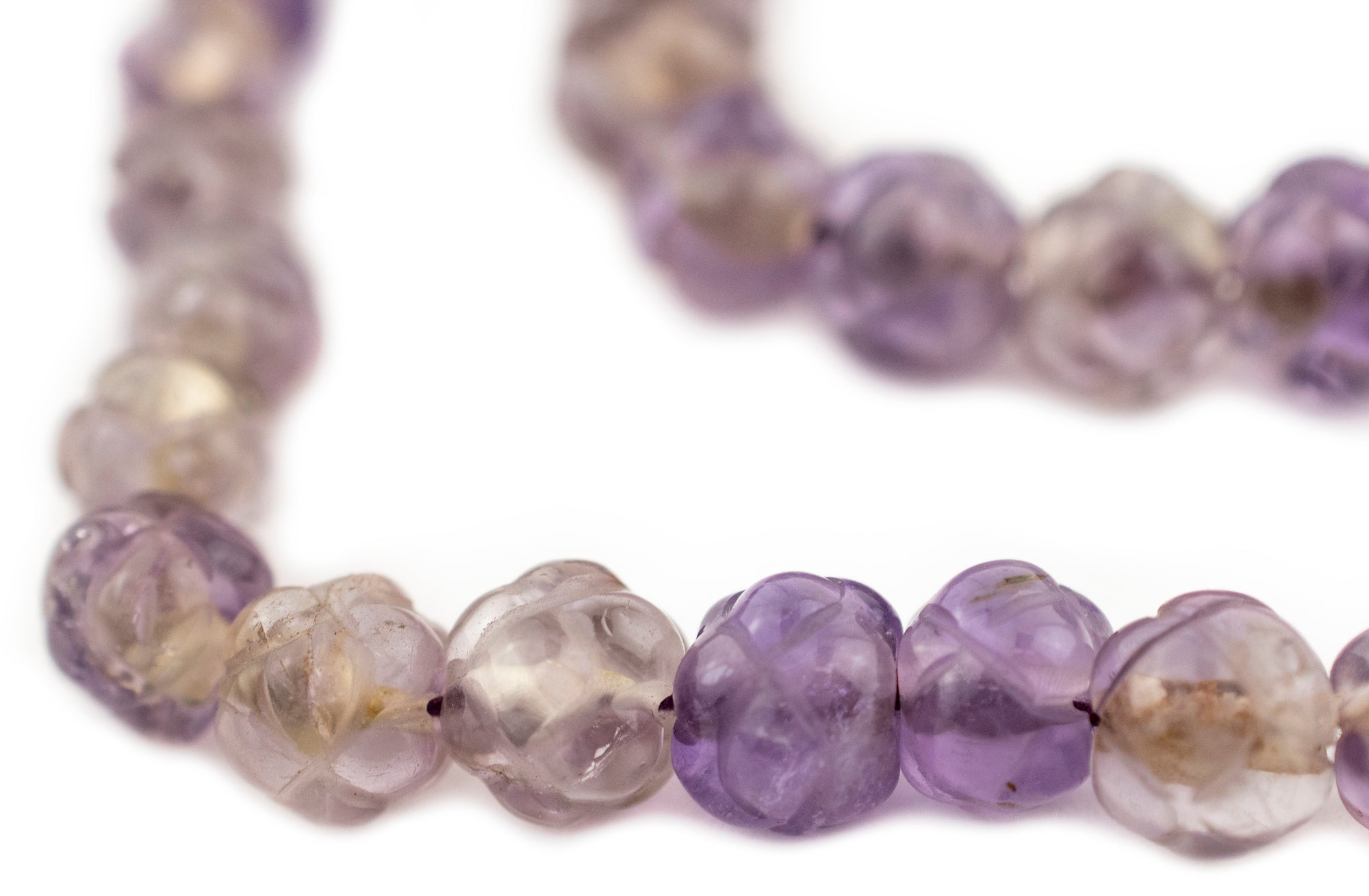 Amethyst Pattern Line Round Carved Flower Pattern Amethyst Beads (6-12mm) — The Bead Chest