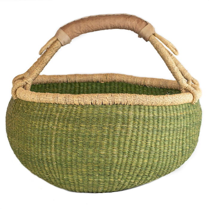 Ghanaian Bolga Basket, Olive Green, Large Size - The Bead Chest