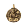 Round Antiqued Brass Buddha Pendant (28x34mm)