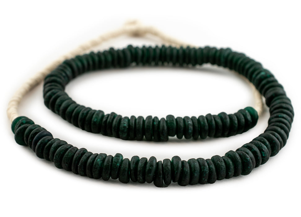Dark Emerald Rondelle Recycled Glass Beads - The Bead Chest