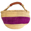 Ghanaian Bolga Basket, Striped Fuchsia, Large Size